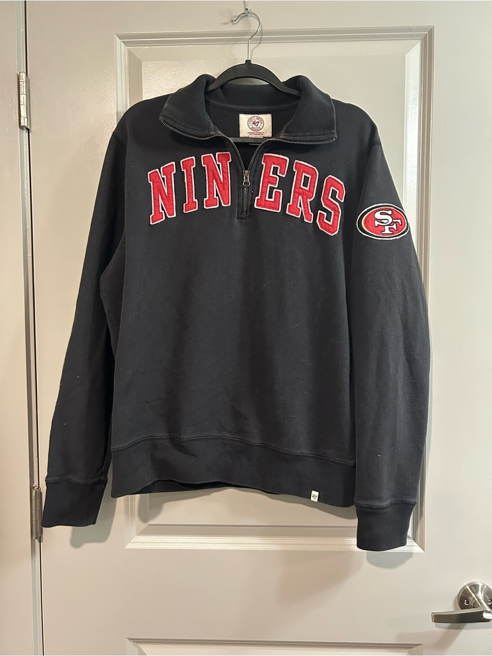 '47 Brand Black Quarter Zip Fleece with Red Niners Logo